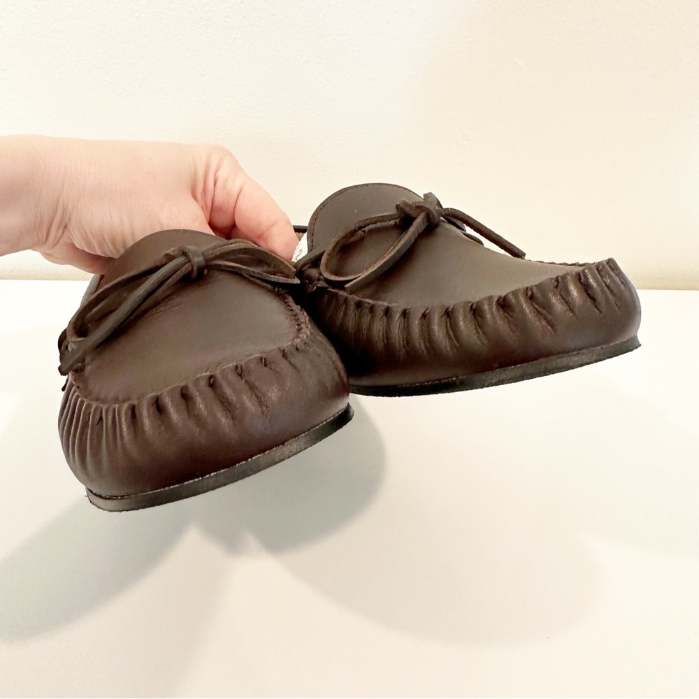 By Anthropologie NIB Classic Brown Bow Driving Leather Loafers - Picture 3 of 7